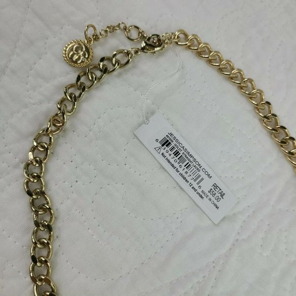 Gold tone Lace Bib Openwork Collar Necklace Cuban Chain Jessica Simpson - Picture 4 of 7